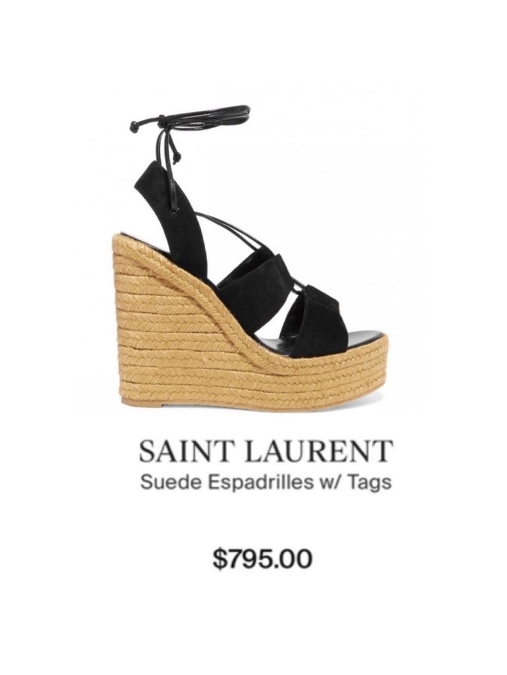 AUTHENTIC YSL BLACK ESPADRILLE WEDGES - Picture 3 of 11